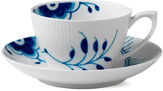 Royal Copenhagen Blue Mega Riflet kuppi ja lautanen - 28 cl